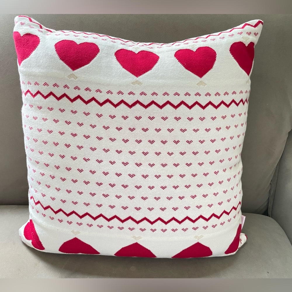 Bella Lux LARGE Valentines Hearts Knit Accent Throw Pillow White Red Gold 20x20 - Picture 2 of 4